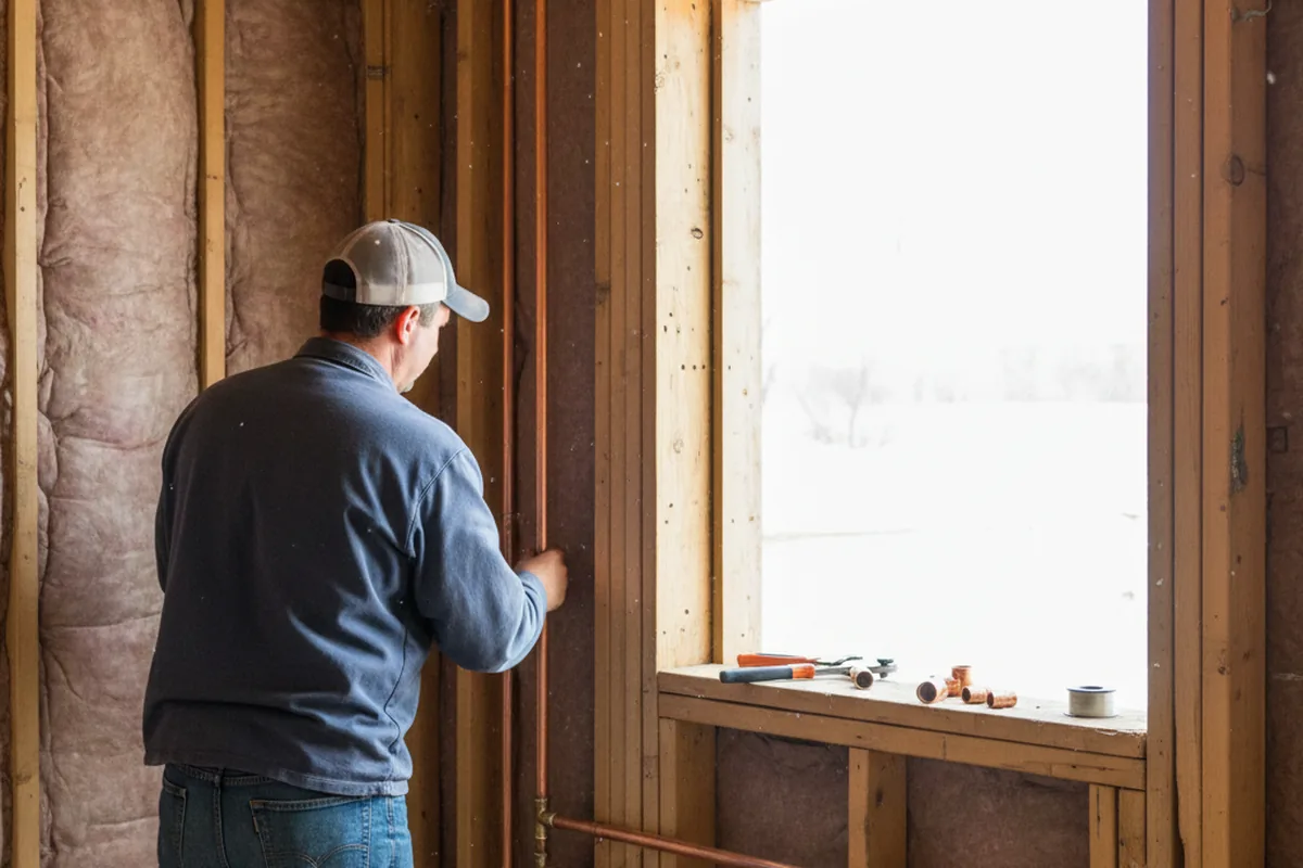 Licensed plumber running new copper supply lines in a Guymon home